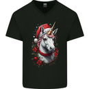 Christmas Unicorn Wreath Xmas Mens V-Neck Cotton T-Shirt Black