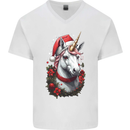 Christmas Unicorn Wreath Xmas Mens V-Neck Cotton T-Shirt White