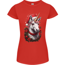 Christmas Unicorn Wreath Xmas Womens Petite Cut T-Shirt Red