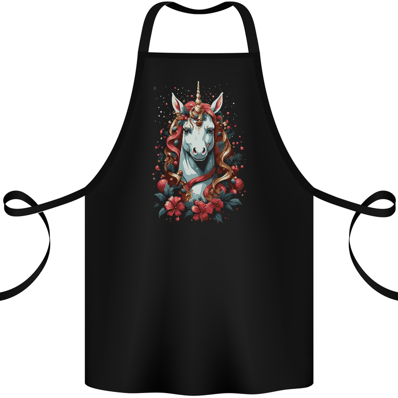 Christmas Unicorn Xmas Horse Cotton Apron 100% Organic Black