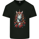 Christmas Unicorn Xmas Horse Mens V-Neck Cotton T-Shirt Black