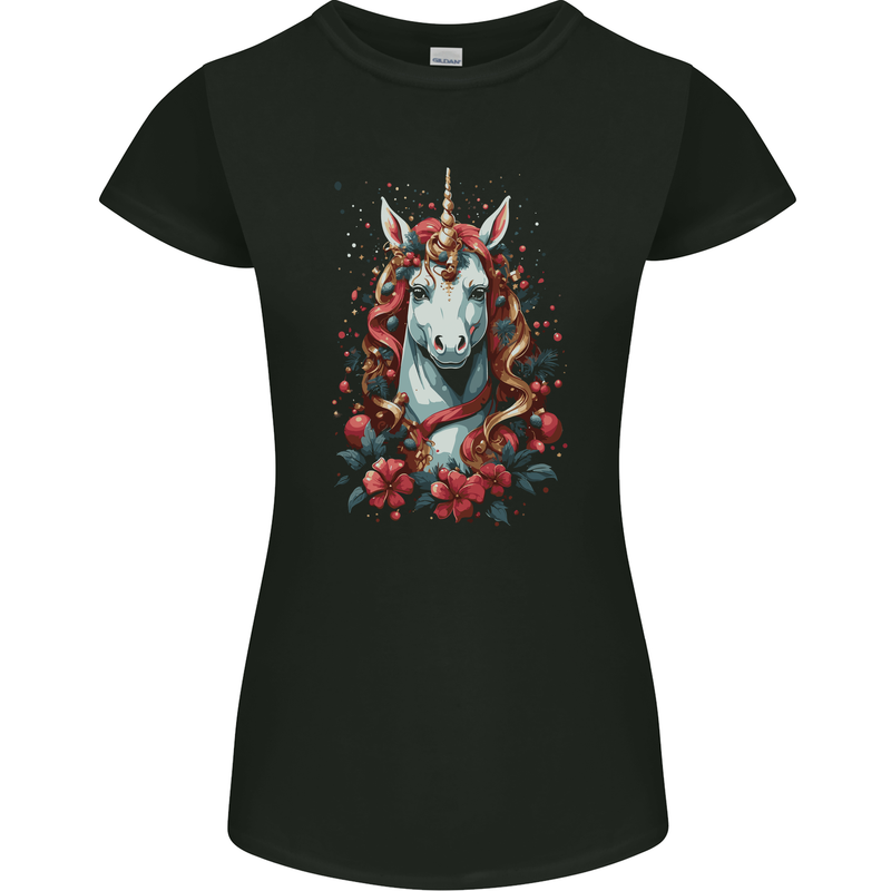 Christmas Unicorn Xmas Horse Womens Petite Cut T-Shirt Black