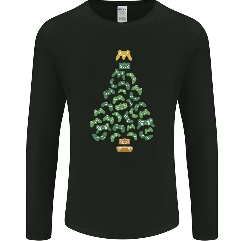 Christmas Video Game Controller Tree Joypad Xmas Mens Long Sleeve T-Shirt Black