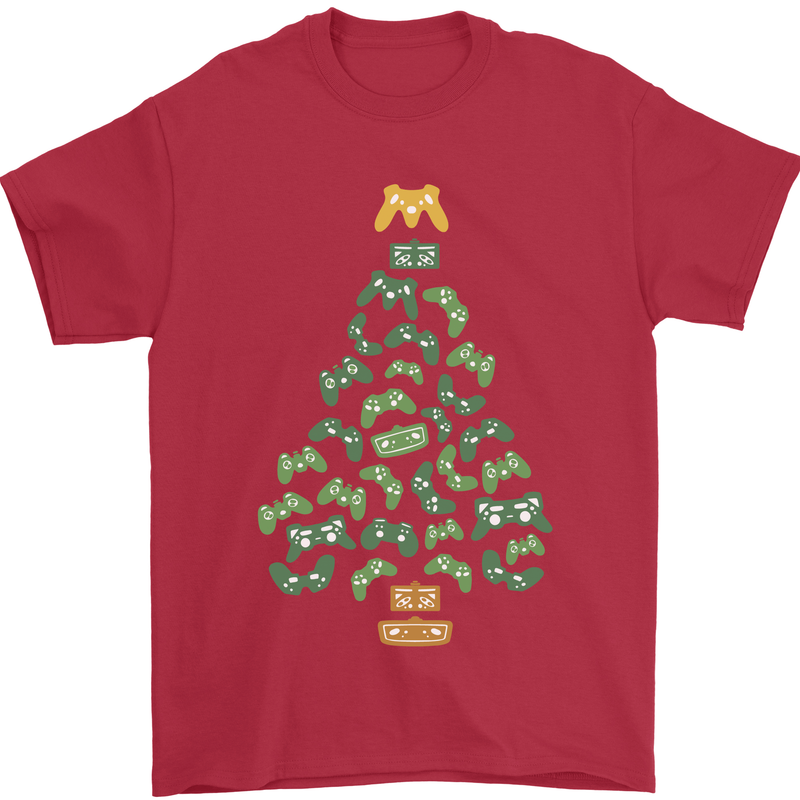 Christmas Video Game Controller Tree Joypad Xmas Mens T-Shirt 100% Cotton Red