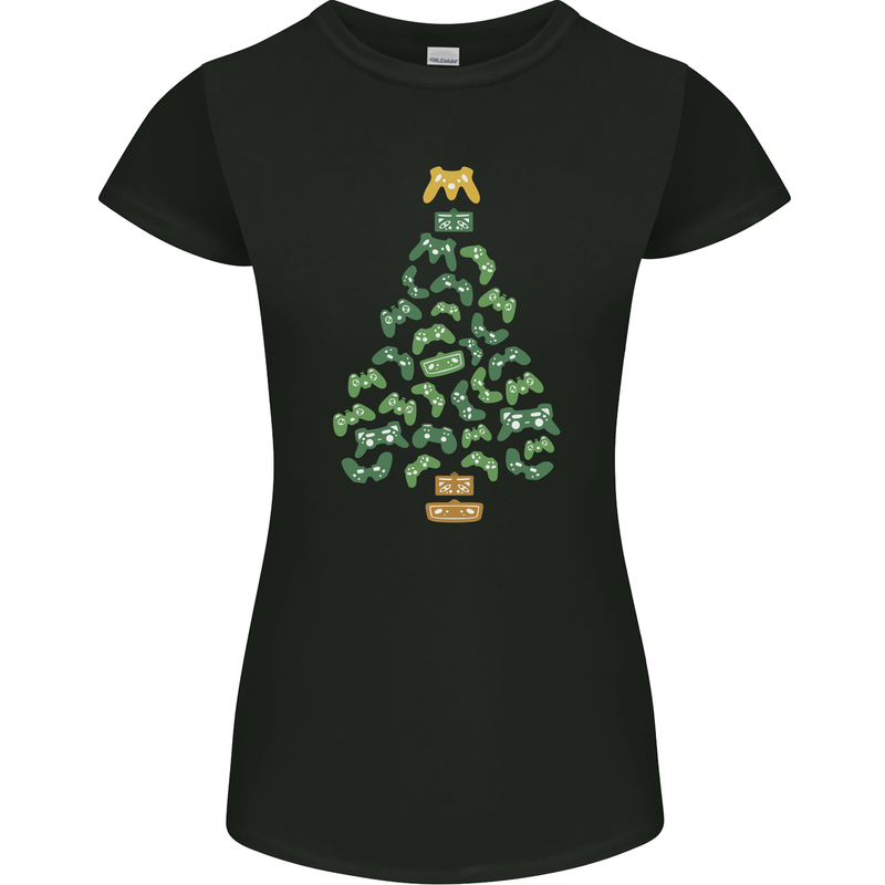 Christmas Video Game Controller Tree Joypad Xmas Womens Petite Cut T-Shirt Black