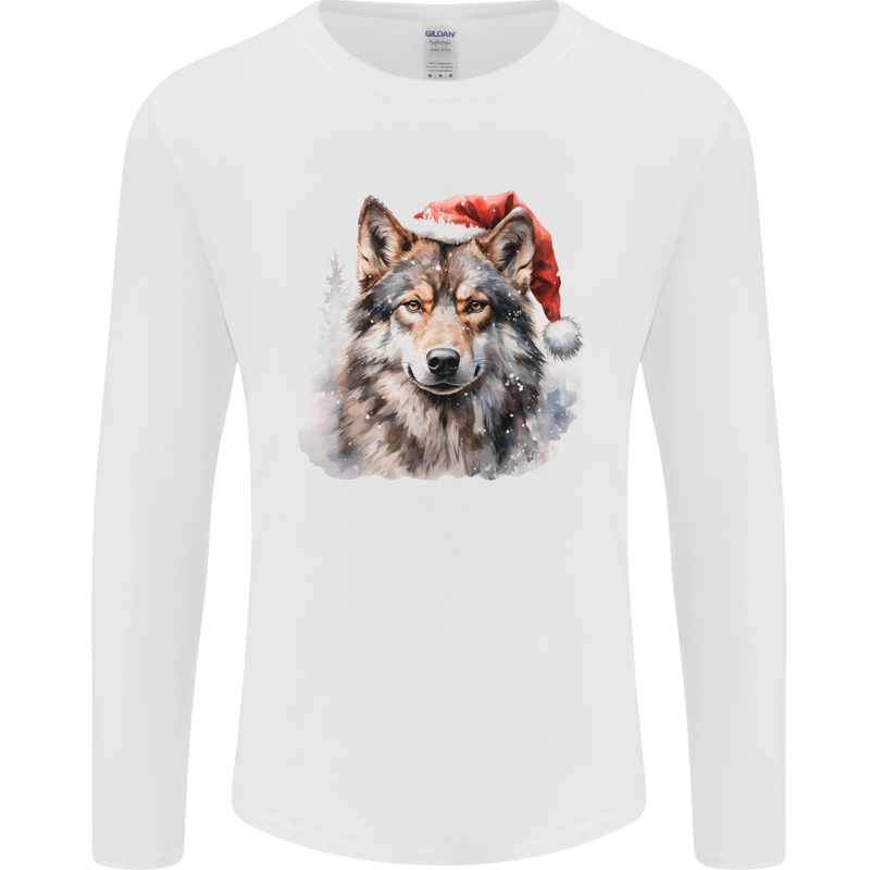 Christmas Wolf Mens Long Sleeve T-Shirt White