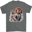 Christmas Wolf Mens T-Shirt 100% Cotton Charcoal