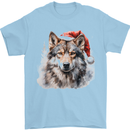 Christmas Wolf Mens T-Shirt 100% Cotton Light Blue