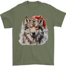 Christmas Wolf Mens T-Shirt 100% Cotton Military Green