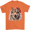 Christmas Wolf Mens T-Shirt 100% Cotton Orange