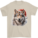 Christmas Wolf Mens T-Shirt 100% Cotton Sand