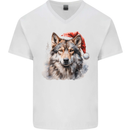 Christmas Wolf Mens V-Neck Cotton T-Shirt White