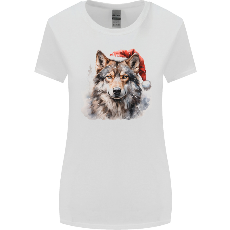 Christmas Wolf Womens Wider Cut T-Shirt White