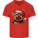 Christmas Yorkshire Terrier Dog Xmas Yorkie Mens V-Neck Cotton T-Shirt Red