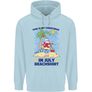 Christmas in July Summer Santa Clause Beach Childrens Kids Hoodie Light Blue
