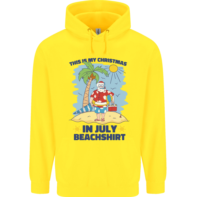 Christmas in July Summer Santa Clause Beach Childrens Kids Hoodie Yellow