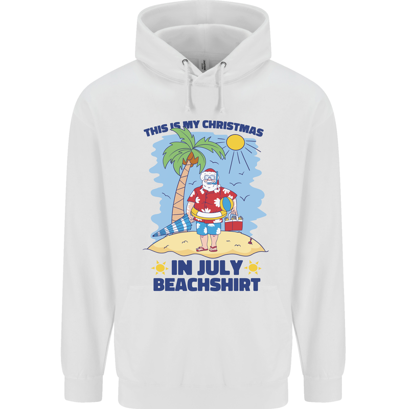 Christmas in July Summer Santa Clause Beach Mens 80% Cotton Hoodie White