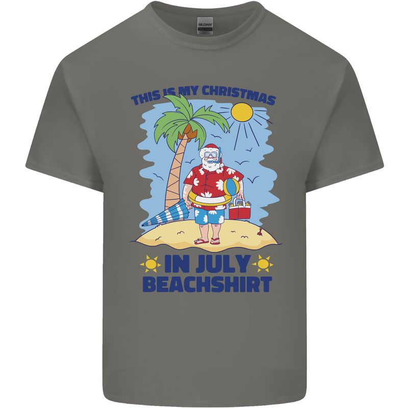 Christmas in July Summer Santa Clause Beach Mens Cotton T-Shirt Tee Top Charcoal