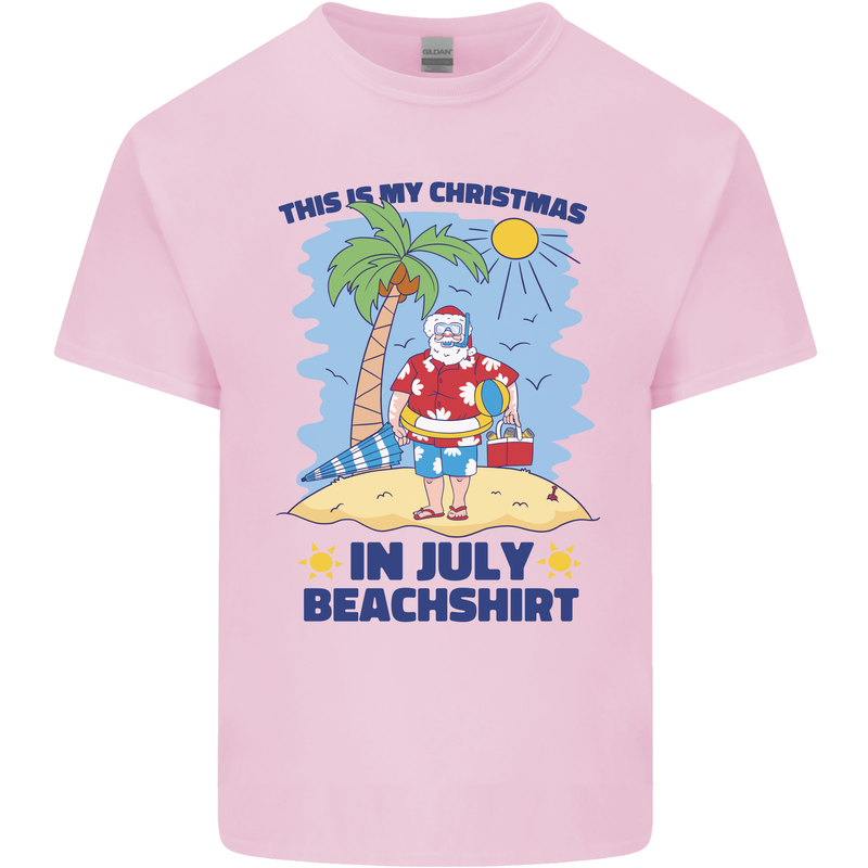 Christmas in July Summer Santa Clause Beach Mens Cotton T-Shirt Tee Top Light Pink