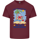 Christmas in July Summer Santa Clause Beach Mens Cotton T-Shirt Tee Top Maroon