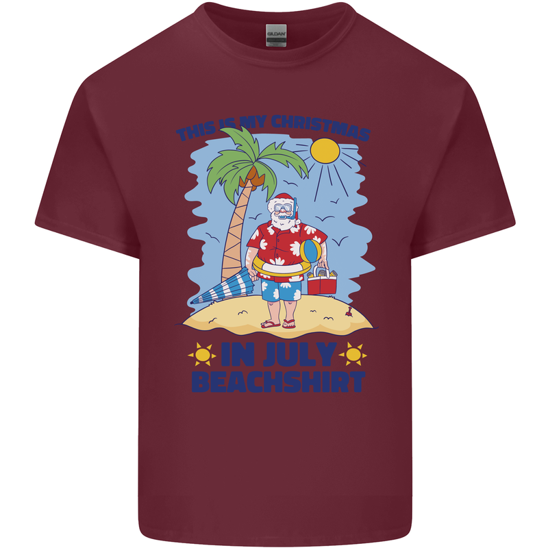 Christmas in July Summer Santa Clause Beach Mens Cotton T-Shirt Tee Top Maroon