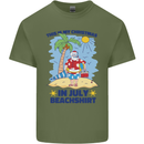 Christmas in July Summer Santa Clause Beach Mens Cotton T-Shirt Tee Top Military Green