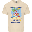 Christmas in July Summer Santa Clause Beach Mens Cotton T-Shirt Tee Top Natural