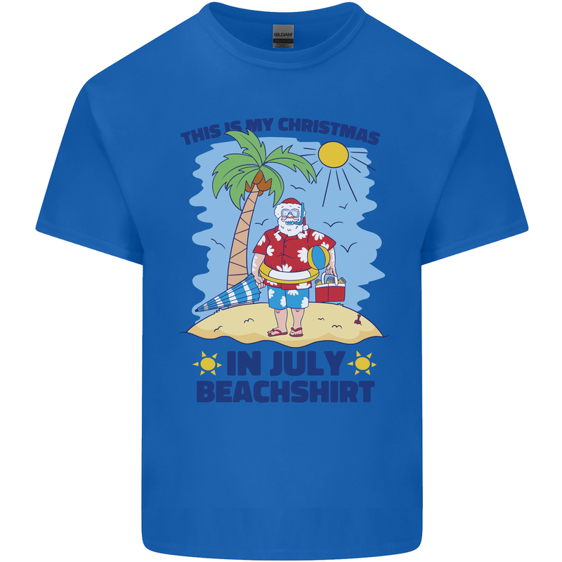 Christmas in July Summer Santa Clause Beach Mens Cotton T-Shirt Tee Top Royal Blue