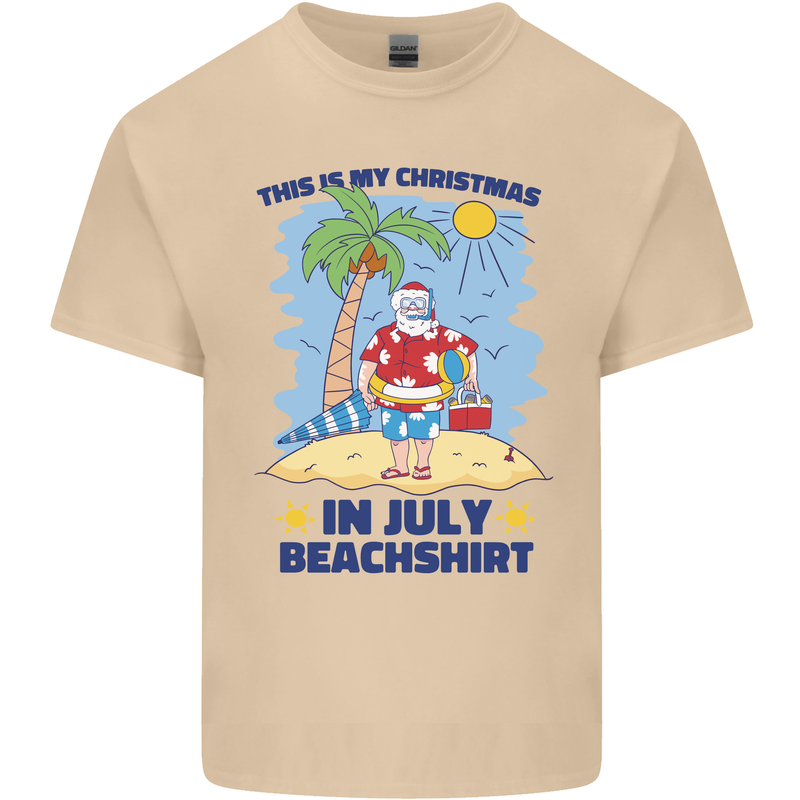 Christmas in July Summer Santa Clause Beach Mens Cotton T-Shirt Tee Top Sand