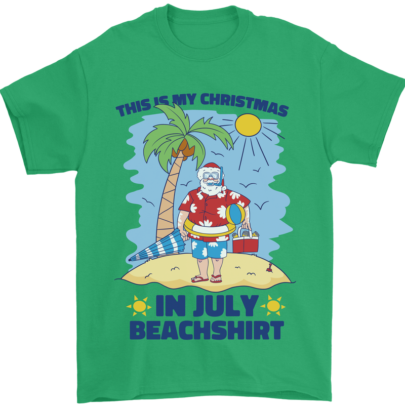 Christmas in July Summer Santa Clause Beach Mens T-Shirt 100% Cotton Irish Green