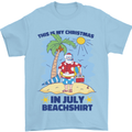 Christmas in July Summer Santa Clause Beach Mens T-Shirt 100% Cotton Light Blue