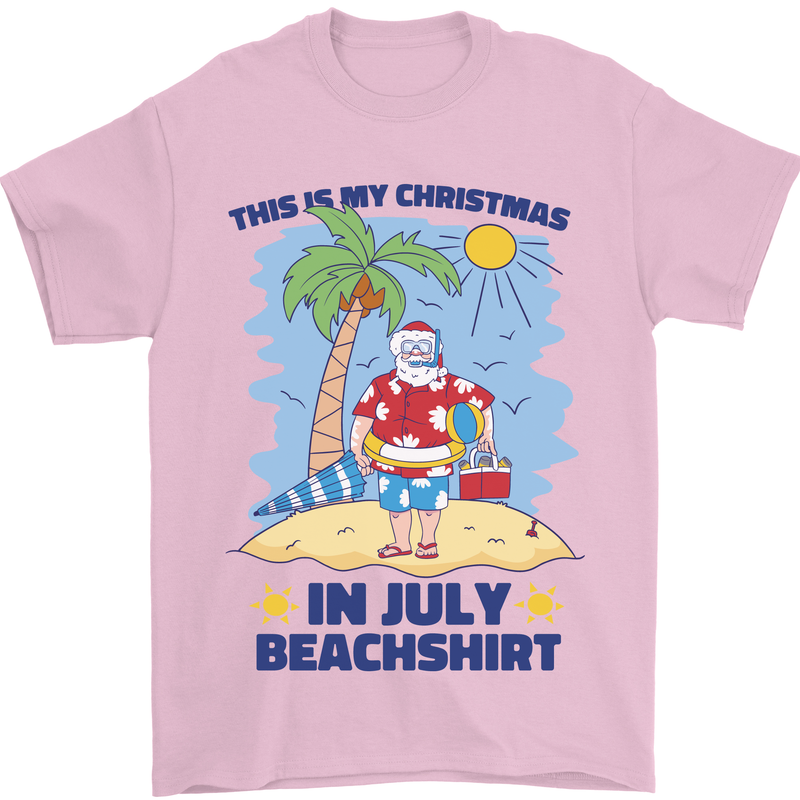 Christmas in July Summer Santa Clause Beach Mens T-Shirt 100% Cotton Light Pink