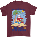 Christmas in July Summer Santa Clause Beach Mens T-Shirt 100% Cotton Maroon