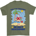 Christmas in July Summer Santa Clause Beach Mens T-Shirt 100% Cotton Military Green