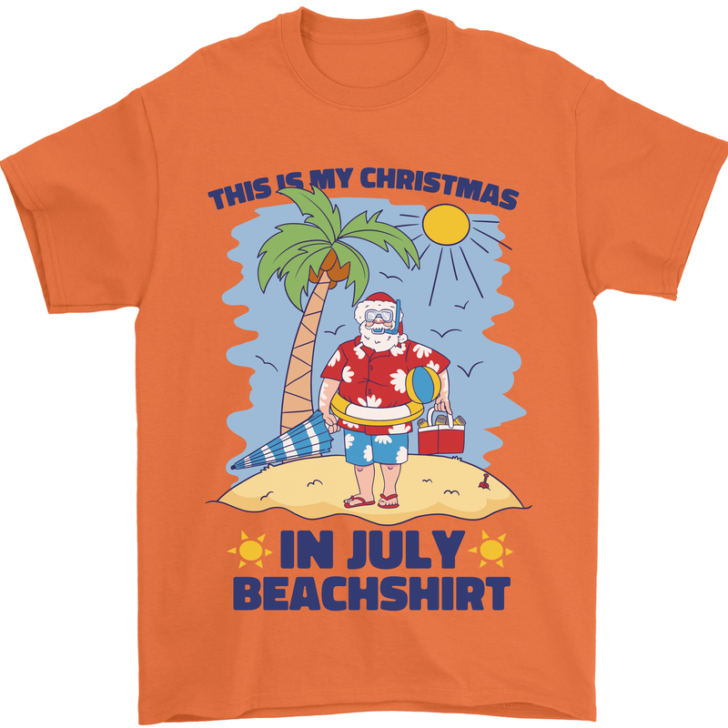 Christmas in July Summer Santa Clause Beach Mens T-Shirt 100% Cotton Orange