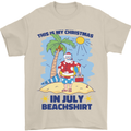 Christmas in July Summer Santa Clause Beach Mens T-Shirt 100% Cotton Sand