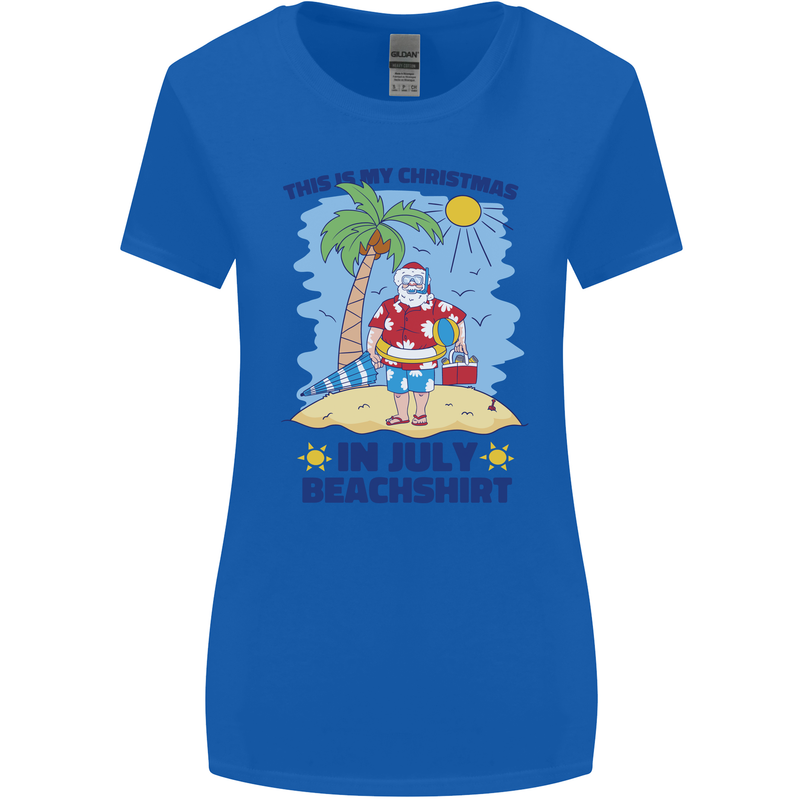 Christmas in July Summer Santa Clause Beach Womens Wider Cut T-Shirt Royal Blue