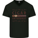 Cigar Enthusiast Smoking Mens V-Neck Cotton T-Shirt Black