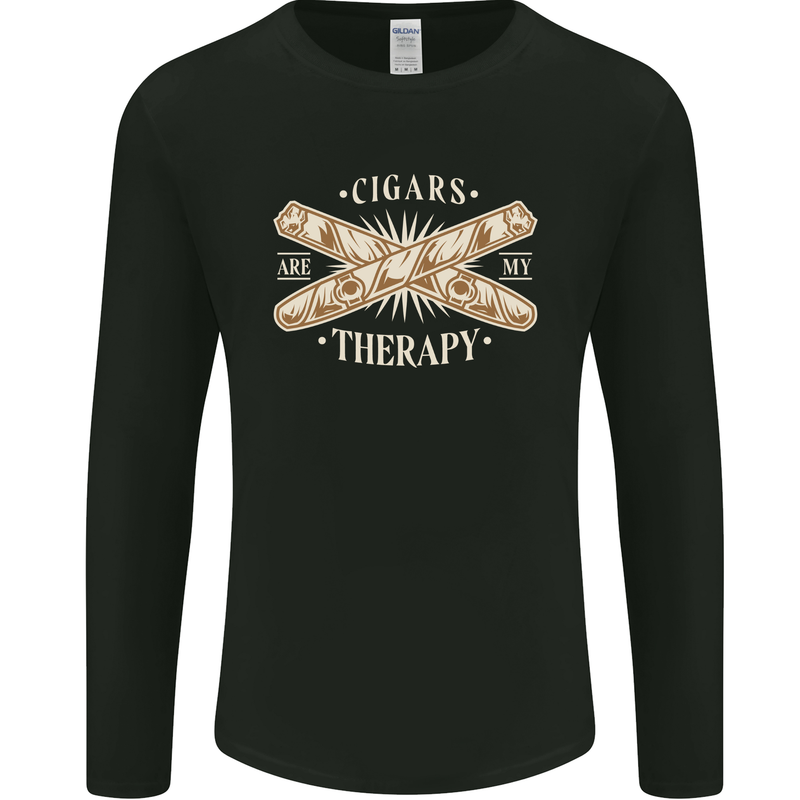 Cigars are My Therapy Funny Smoking Mens Long Sleeve T-Shirt Black