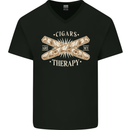 Cigars are My Therapy Funny Smoking Mens V-Neck Cotton T-Shirt Black