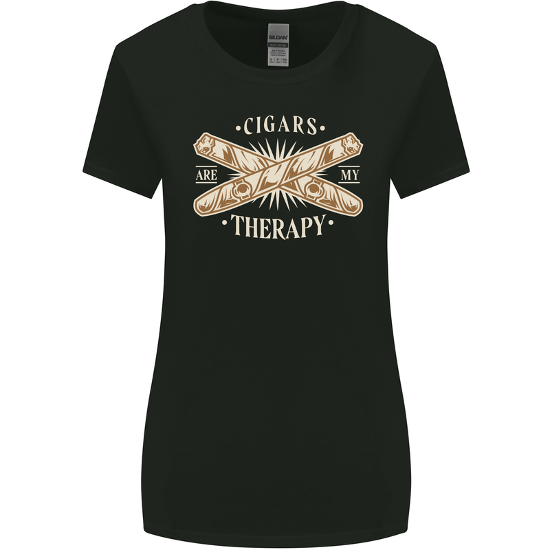 Cigars are My Therapy Funny Smoking Womens Wider Cut T-Shirt Black