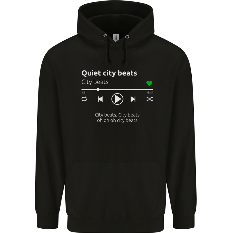 City Beats Music MP3 Player Mens 80% Cotton Hoodie Black