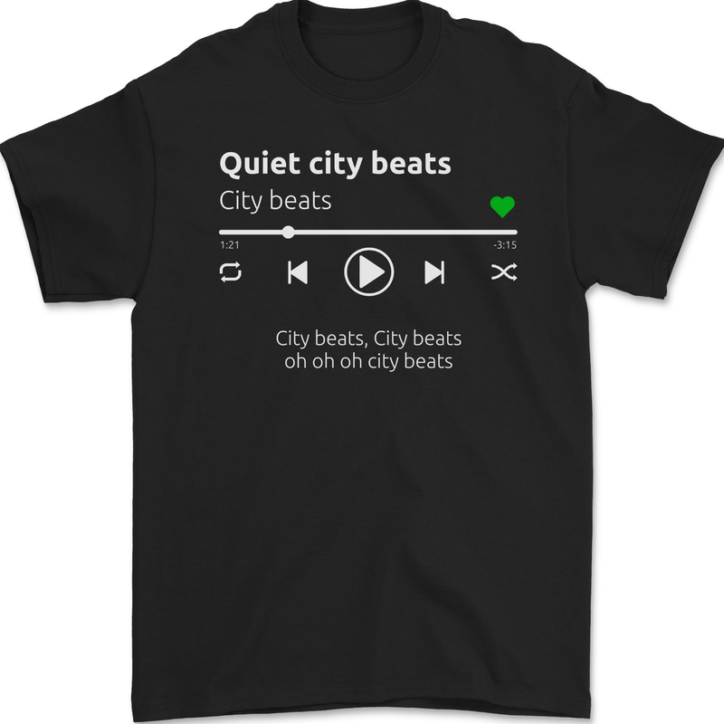 City Beats Music MP3 Player Mens Gildan Cotton T-Shirt Black