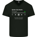 City Beats Music MP3 Player Mens V-Neck Cotton T-Shirt Black