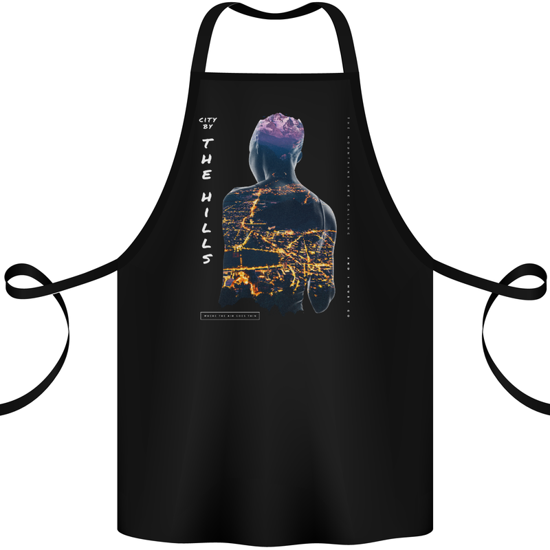 City Lights & Mountains Double Exposure Cotton Apron 100% Organic Black