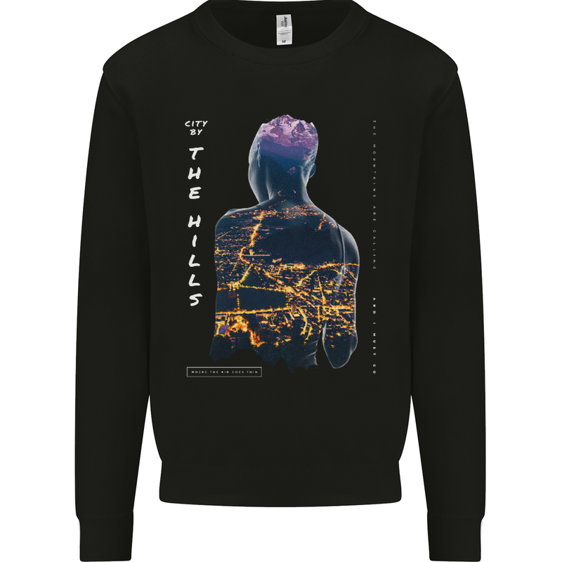 City Lights & Mountains Double Exposure Mens Sweatshirt Jumper Black