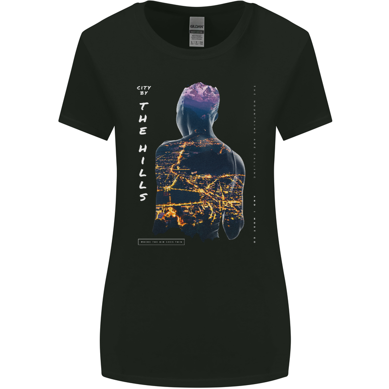 City Lights & Mountains Double Exposure Womens Wider Cut T-Shirt Black