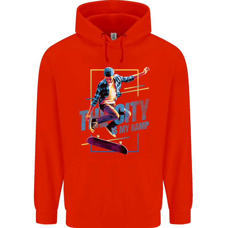 City is My Ramp Skateboarding Skateboard Childrens Kids Hoodie Bright Red