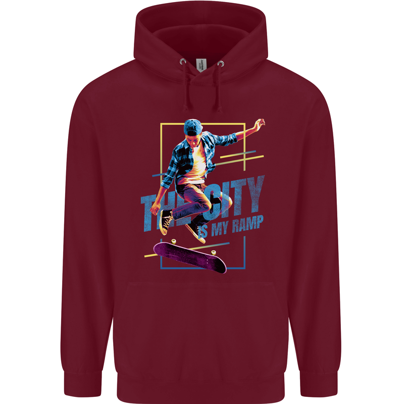 City is My Ramp Skateboarding Skateboard Childrens Kids Hoodie Maroon