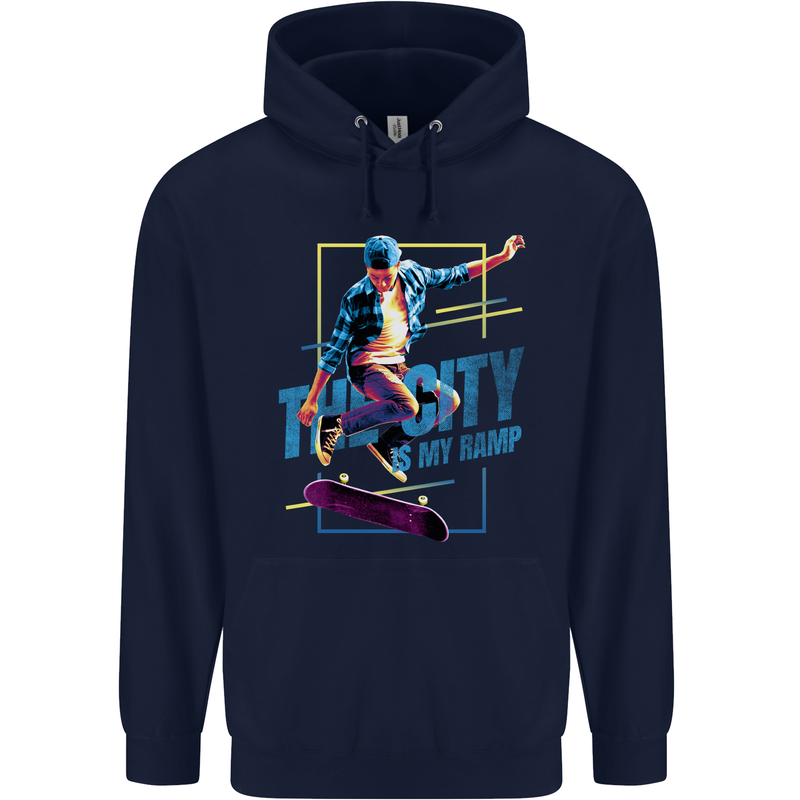 City is My Ramp Skateboarding Skateboard Childrens Kids Hoodie Navy Blue